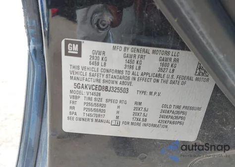 2011 Buick Enclave 2Xl z USA, uszkodzony, nr VIN 5GAKVCED8BJ325503